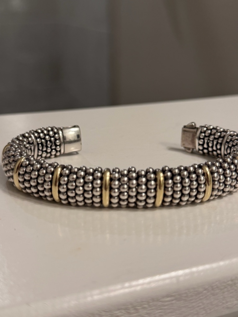 Gold Station Caviar Bracelet | 15mm | 18k & Sterling Silver - Picture 4 of 12